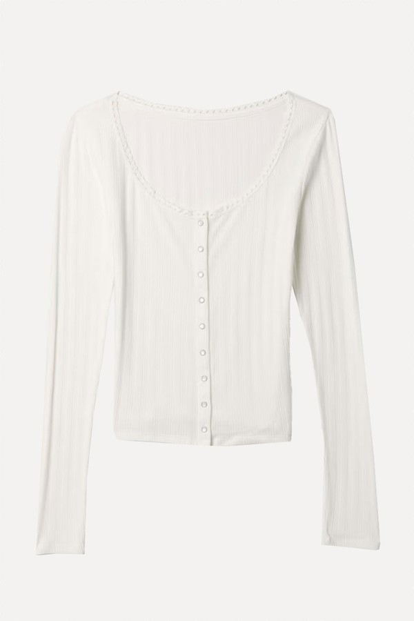 White Cropped Pointelle Cardigan from GAP