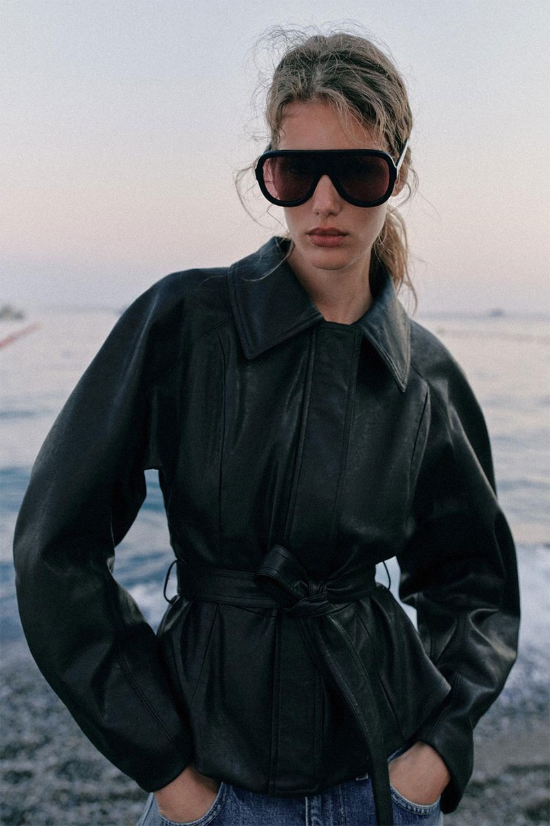 Leather Effect Belted Jacket