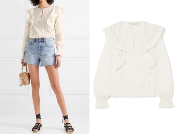 Felicia Ruffled Crochet-Trimmed Cotton-Blend Gauze Blouse from Rachel Zoe