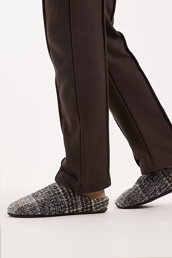 Mule Slippers In Brushed Check With Fleece Lining from ASOS DESIGN
