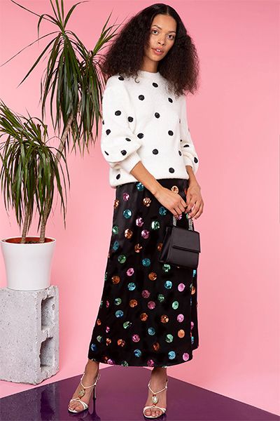 Kelly Sequin Watercolour Spot Skirt from Rixo