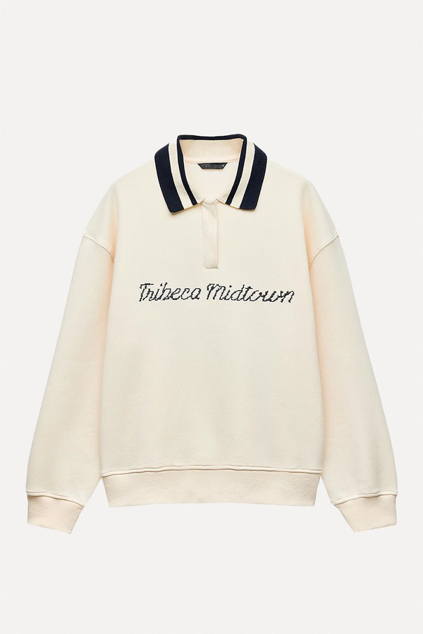 Polo Collar Sweatshirt With Slogan from Zara