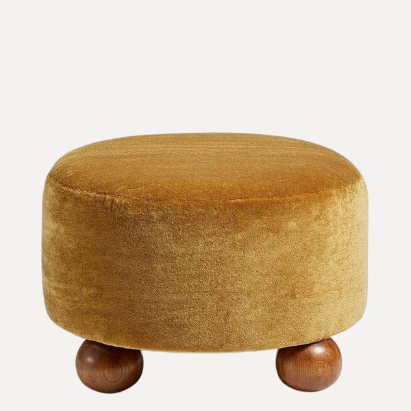 Custom Round Mohair Velvet Ottoman With Oak Feet from 1st Dibs