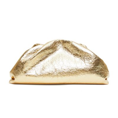 The Pouch Large Crinkled Metallic Leather Clutch from Bottega Veneta