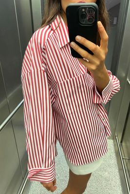Striped Oversized Shirt With Turn Up Cuffs from Zara