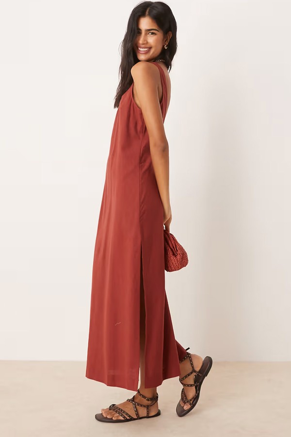 Scoop Neck Cotton Linen Midi Dress from ASOS DESIGN