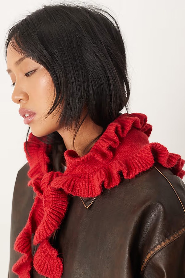 Knitted Frill Edge Triangle Scarf