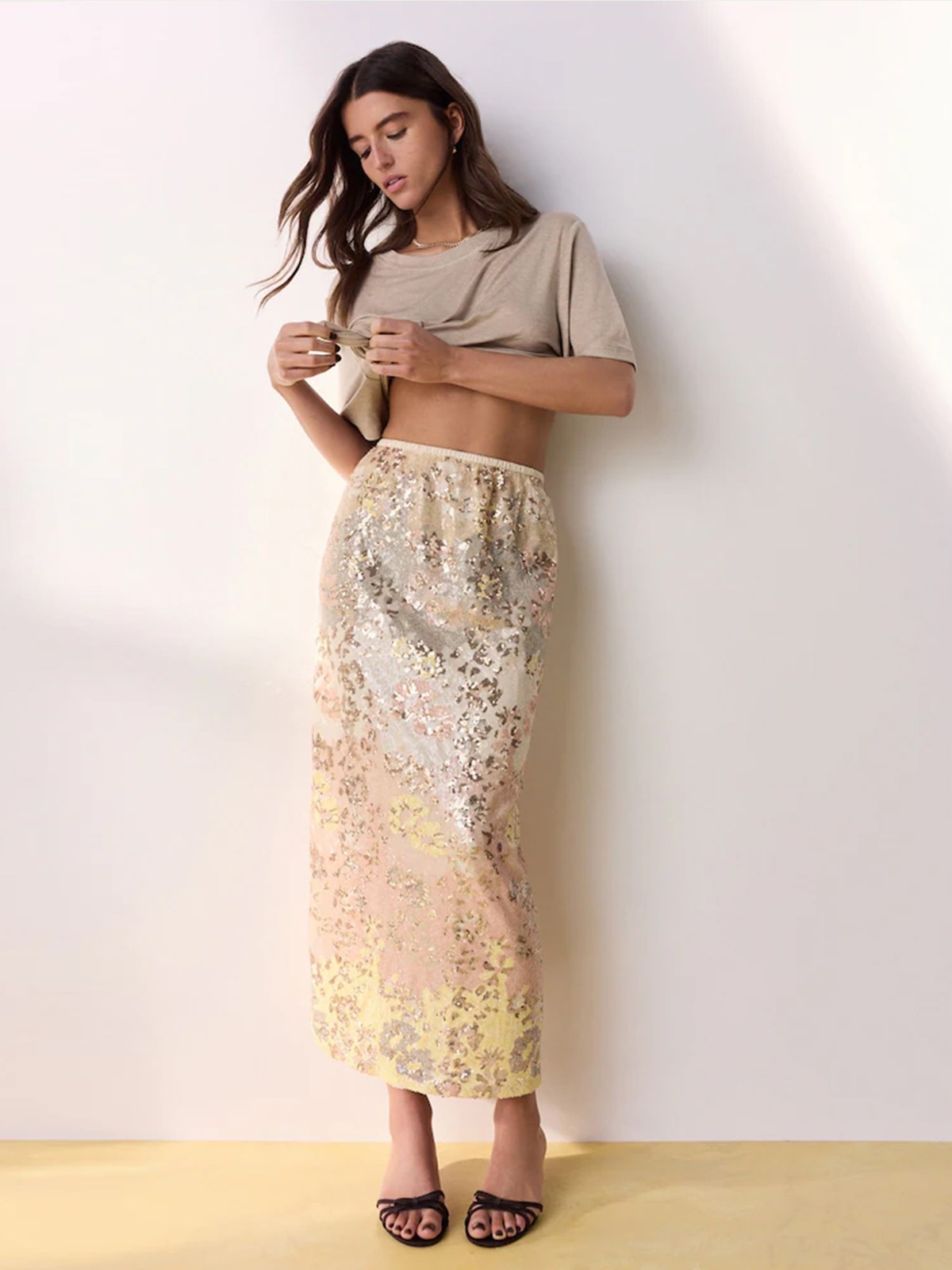 Sequin Floral Maxi Skirt