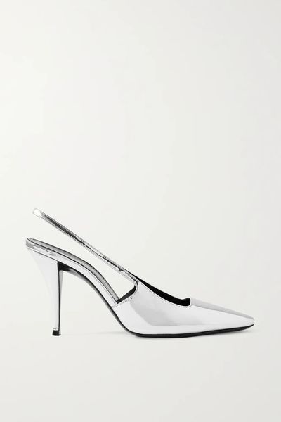 Blade Metallic Leather Slingback Pumps from Saint Laurent