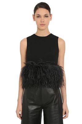 Stretch Crepe Crop Top With Feathers from 16Arlington