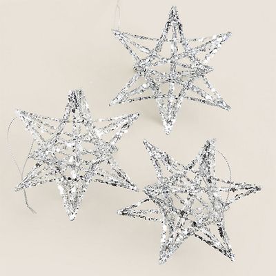  3 Pack Glitter Wire Star Tree Decorations