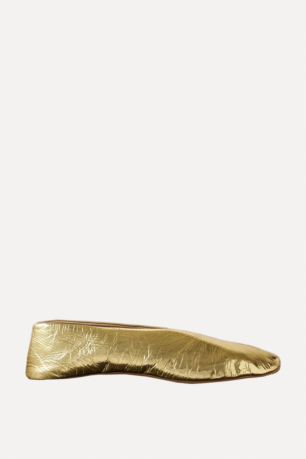 Stella Metallic Crinkled-Leather Ballet Flats from The Row