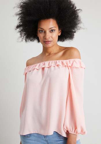 Coral Frill Bardot Blouse