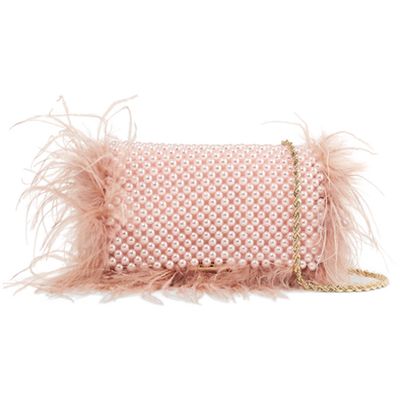 Mimi Feather-Trimmed Beaded Satin Shoulder Bag from Loeffler Randall