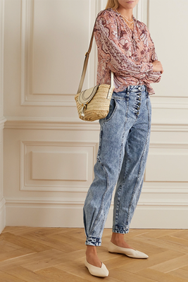 Brodie Acid-Wash High-Rise Tapered Jeans from Ulla Johnson