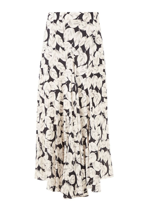 Godet-Pleat Falling Leaves Print Silk Skirt from Raey