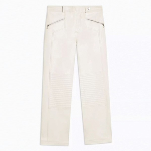 Ecru Faux Leather Trousers