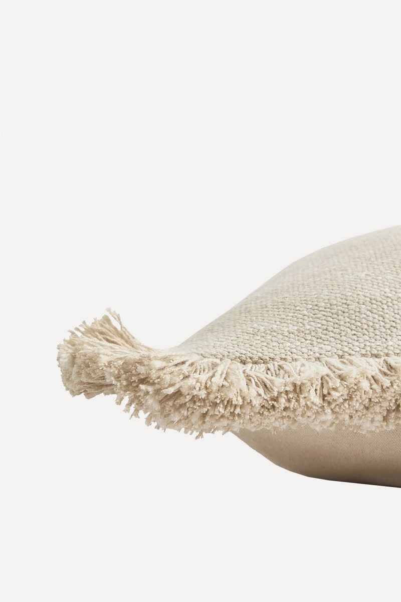 Pure Cotton Textured Fringe Cushion