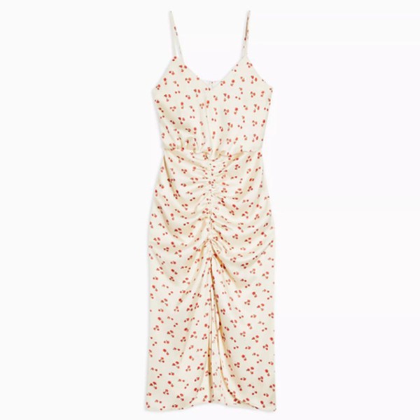 Ditsy Ruched Satin Midi Dress