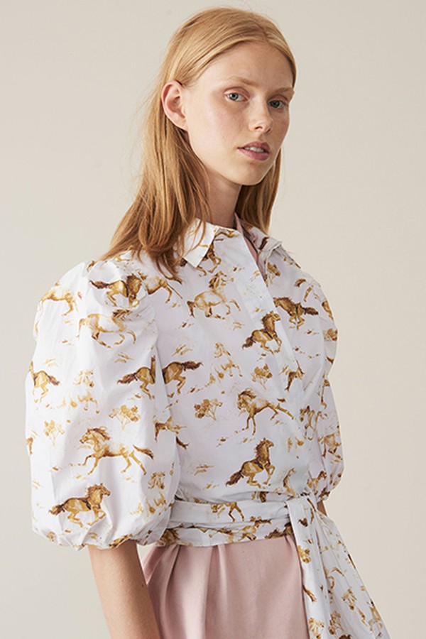 Printed Poplin Wrap Shirt