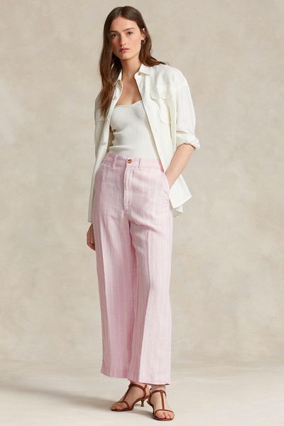 Striped Linen Wide Leg Trouser