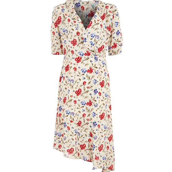 Ivory Poppy Asymmetrical Midi Dress