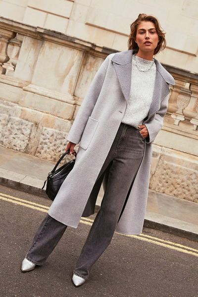 Grey Split Seam Longline Coat