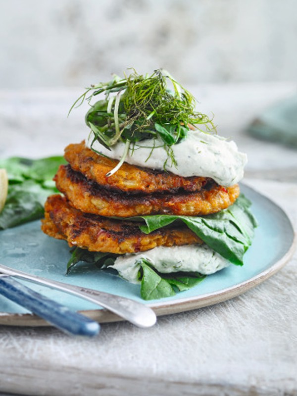 Sweet Potato Cakes With Dill & Cashew Yoghurt