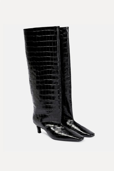 Croc-Effect Leather Knee Boots from Toteme