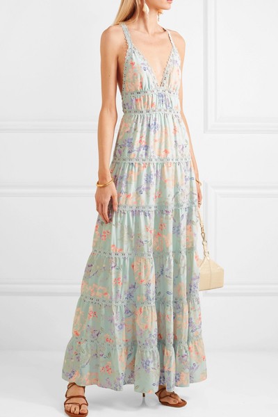 Karolina Crochet-Trimmed Floral-Print Chiffon Maxi Dress from Alice & Olivia