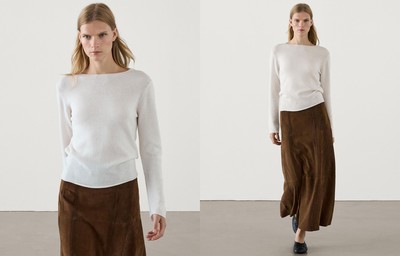 Suede Leather Midi Skirt With Seam Details from Massimo Dutti