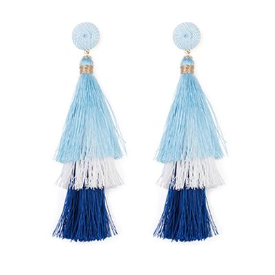 Blue Tiered Tassel Earrings from Warehouse