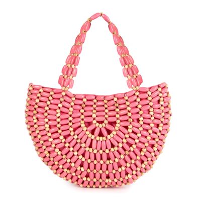 Nelly - Coral & Cream Mini Half Moon Bag from Rixo