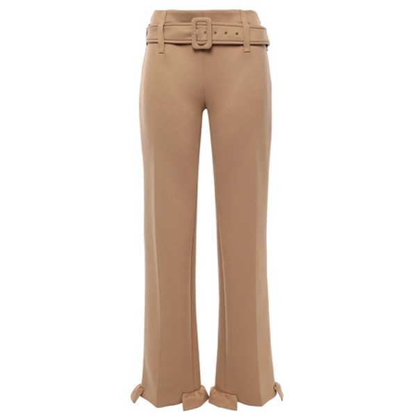 Belted Ruffle-Trimmed Scuba Straight-Leg Pants from Prada