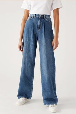 Linen Blend High Waisted Wide Leg Jeans from Marks & Spencer