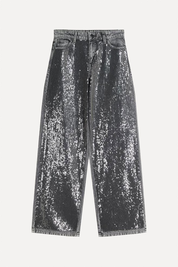 Sequin Barrel Trousers from Bershka