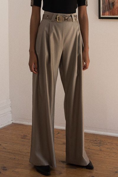 Stone Pinstripe Wide Leg Pant