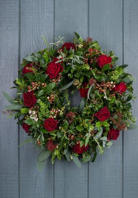 Classic Red Christmas Rose Door Wreath