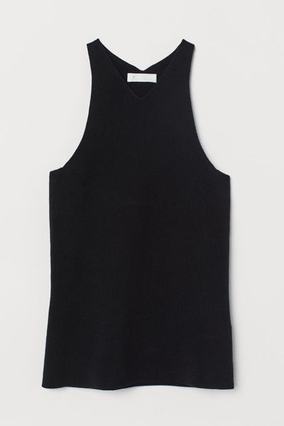  Fine-Knit Cotton Top In Black from H&M