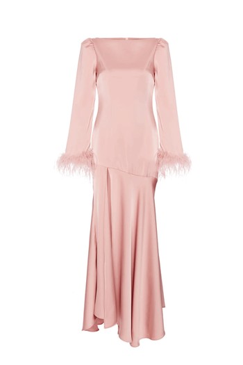 Tupelo  Pink Feather Trim Midi Dress from De La Vali