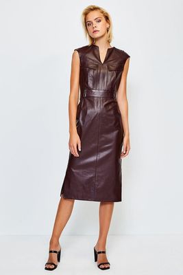 Leather Pocket Detail Dress
