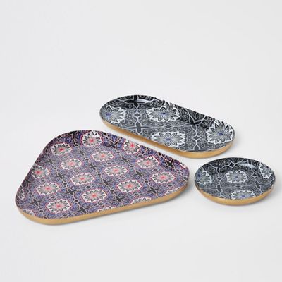 Set Of 3 Patterned Trays