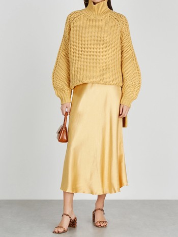 Alsop Yellow Satin Midi Skirt from Samsøe & Samsøe