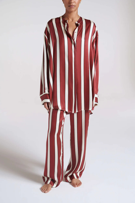  London Ruby Bold Stripe Silk Charmeuse Pyjama Bottoms from Asceno