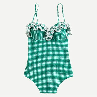 Scalloped Ruffle One-Piece Swimsuit In Textured Gingham from J. Crew