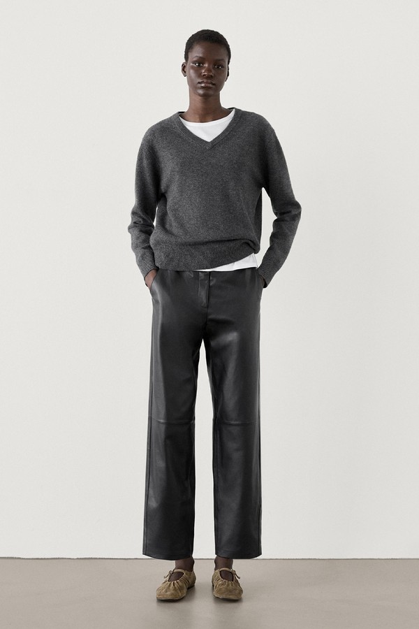 Nappa Leather Trousers With Seam Details from Massimo Dutti