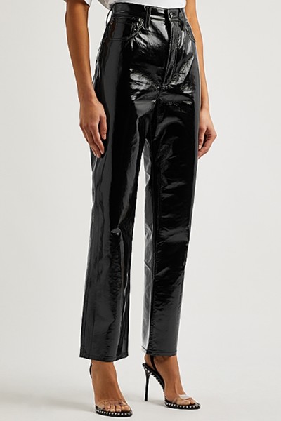 90's Pinch Waist Leather Straight-Leg Jeans from Agolde