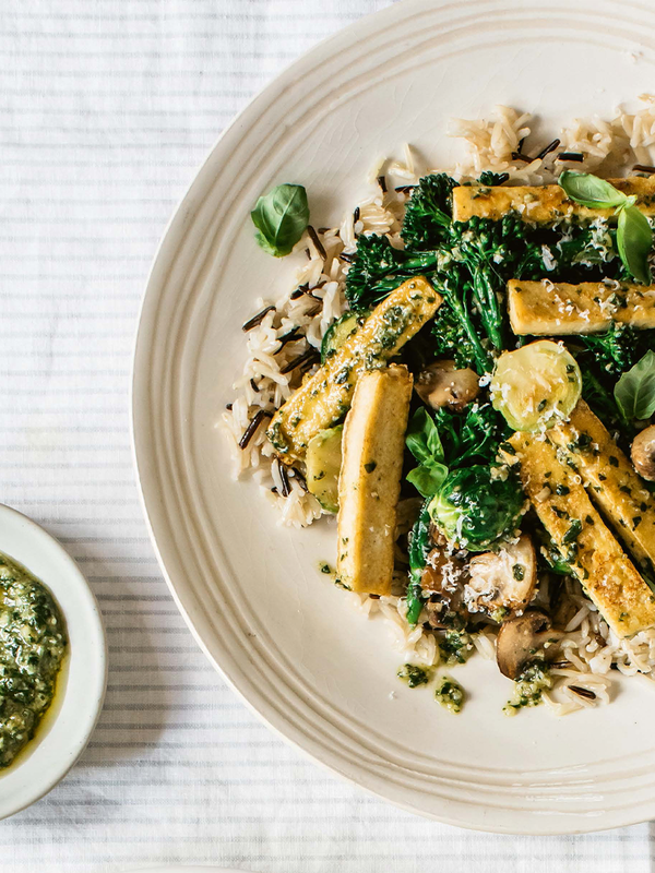 Sautéed Brussels Sprouts & Broccolini With Pesto & Wild Rice