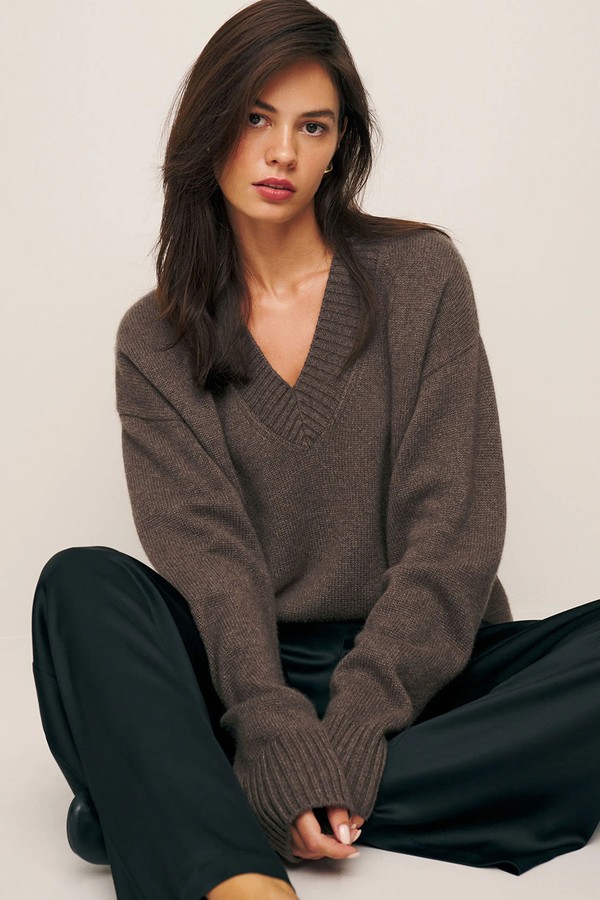 Jadey Cashmere Oversized V-Neck Sweater from Reformation