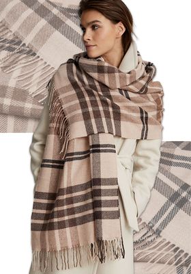 Steph Natural Wool Checked Scarf, £85 | Reiss